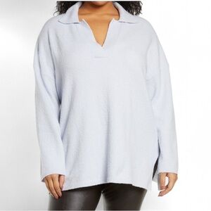 Open Edit Oversized Polo Sweater Blue Ice 1X